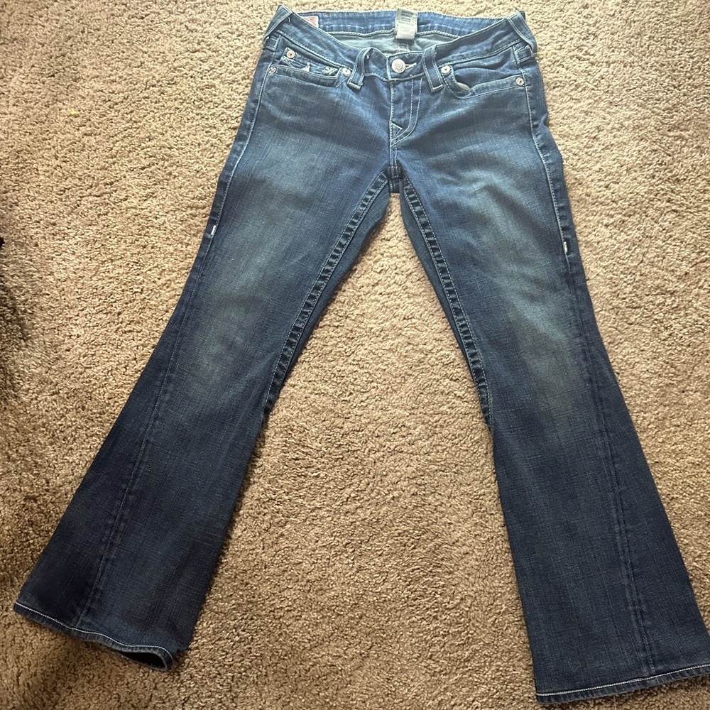 True Religion Jeans Size 28 Womens Skinny Low Rise Med Wash Blue Denim RN 112790